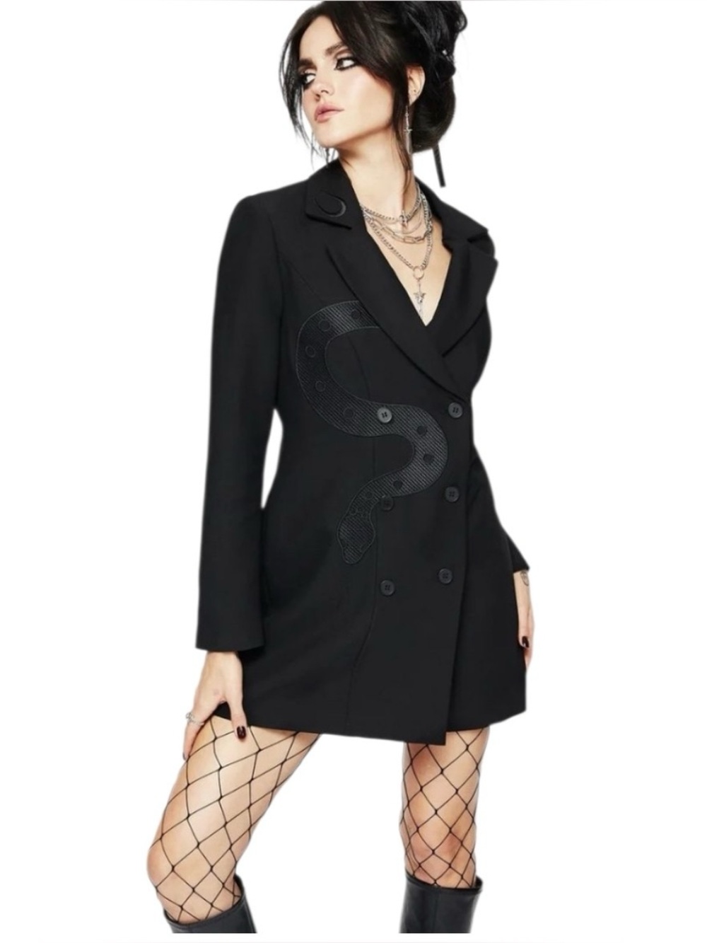 Disturbia Slither Embroidered Blazer Dress Black Goth Punk Grunge Indie Sz 6